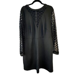 Eloquii Dress Womens Size 20 Black Open Window Pane Long Sleeves V Neck Party